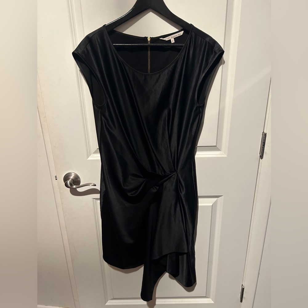 RACHEL Rachel Roy Black Asymmetrical Draped Cap-Sleeve Dress